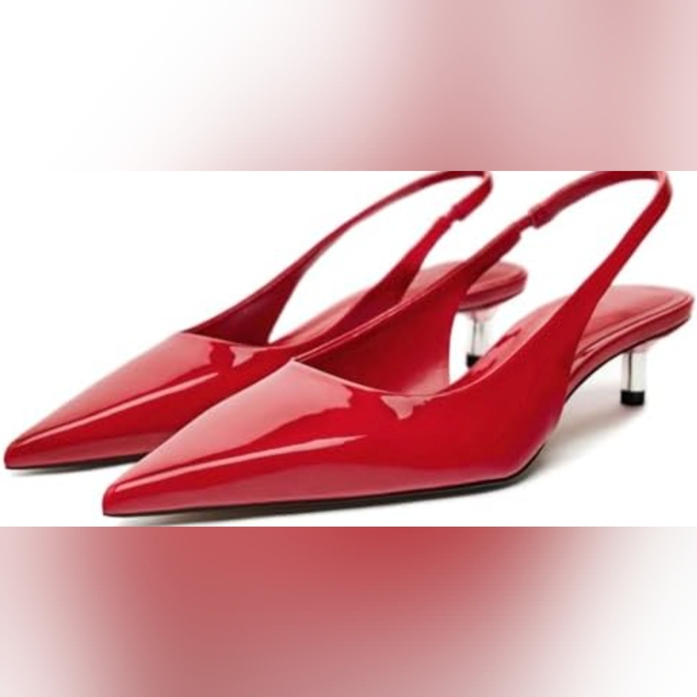 Zara Pointed Toe Sling Back Kitten Heels